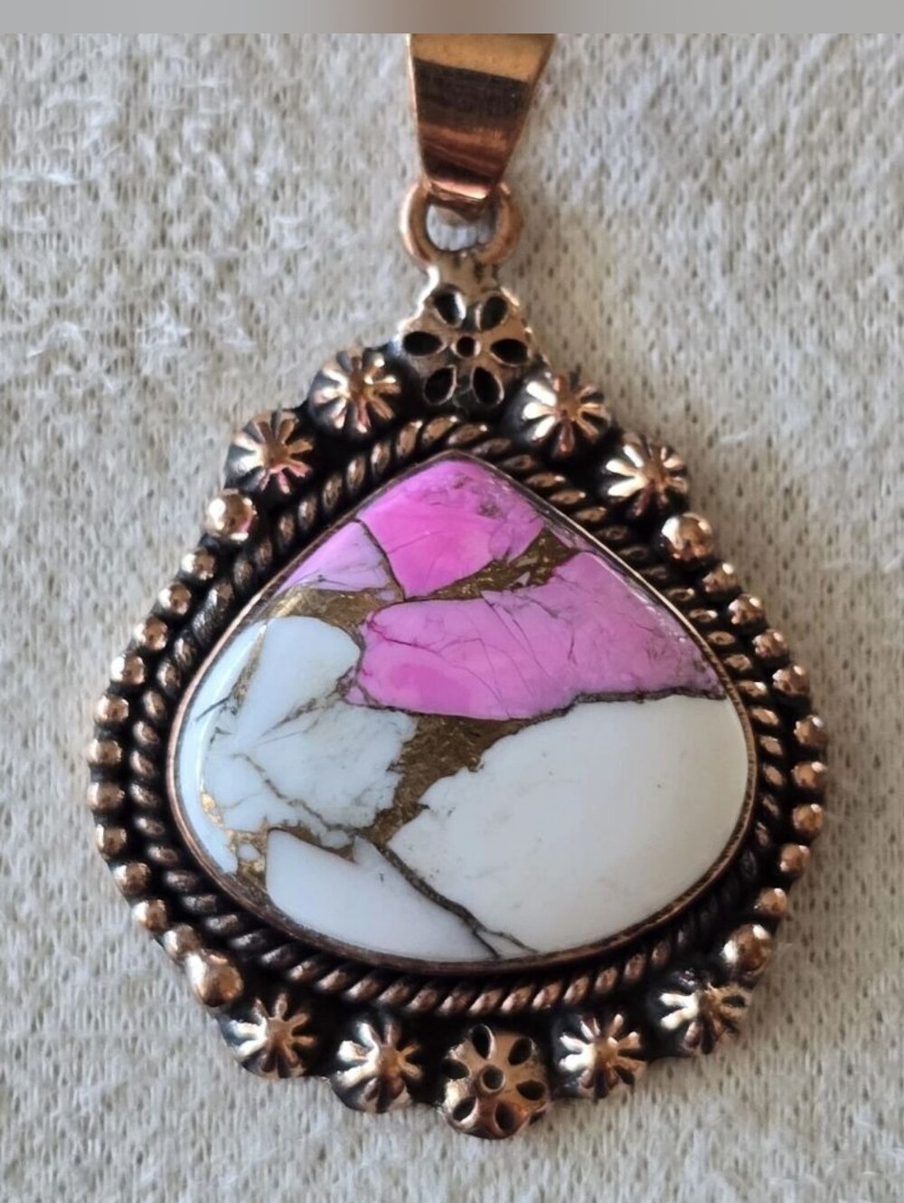 Cotton Candy Turquoise Teardrop Pendant In Copper, Southwestern